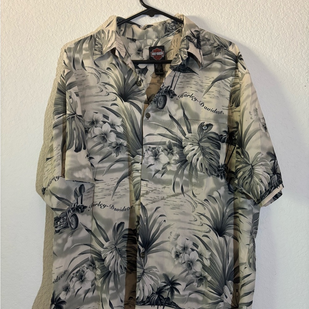 Harley-Davidson Black and Gray Casual Button Down Shirt